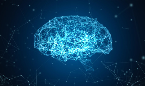 Digital data and network connection of human brain isolated on black background in the form of artificial intelligence 