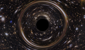 Het zwarte gat vervormt het licht van sterren op de achtergrond. Zo projecteert de ring rond het zwarte gat, een zogeheten Einsteinring, lichtstralen van sterren direct áchter het zwarte gat.