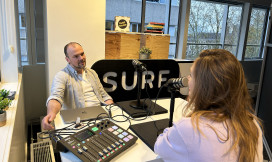 podcast recording in the SURFstudio with Nicholas Renaud and Sanne Koenen